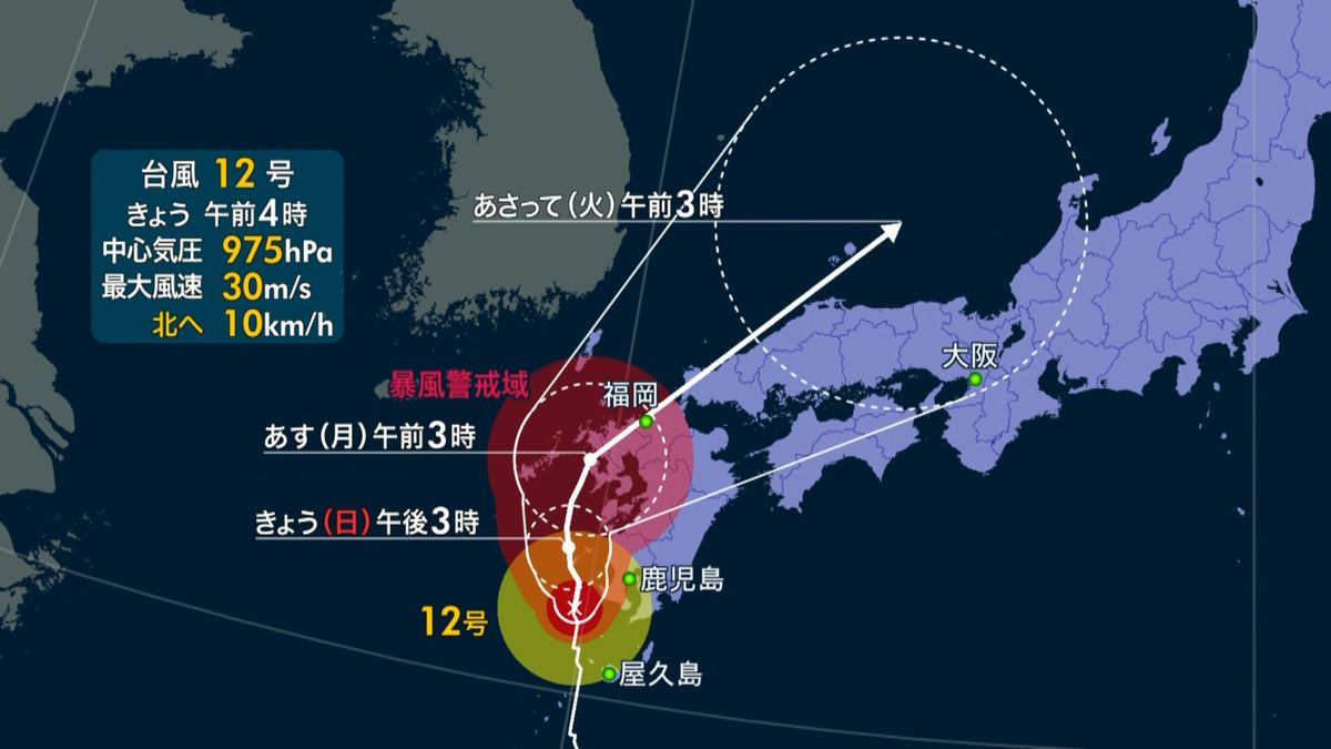台風１２号が北上　九州北部に上陸の恐れ