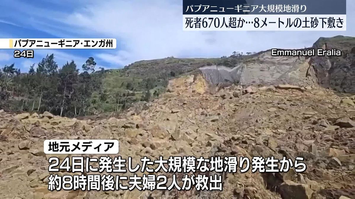 パプアニューギニア地滑り　夫婦2人救出と地元報道も…死者670人以上か