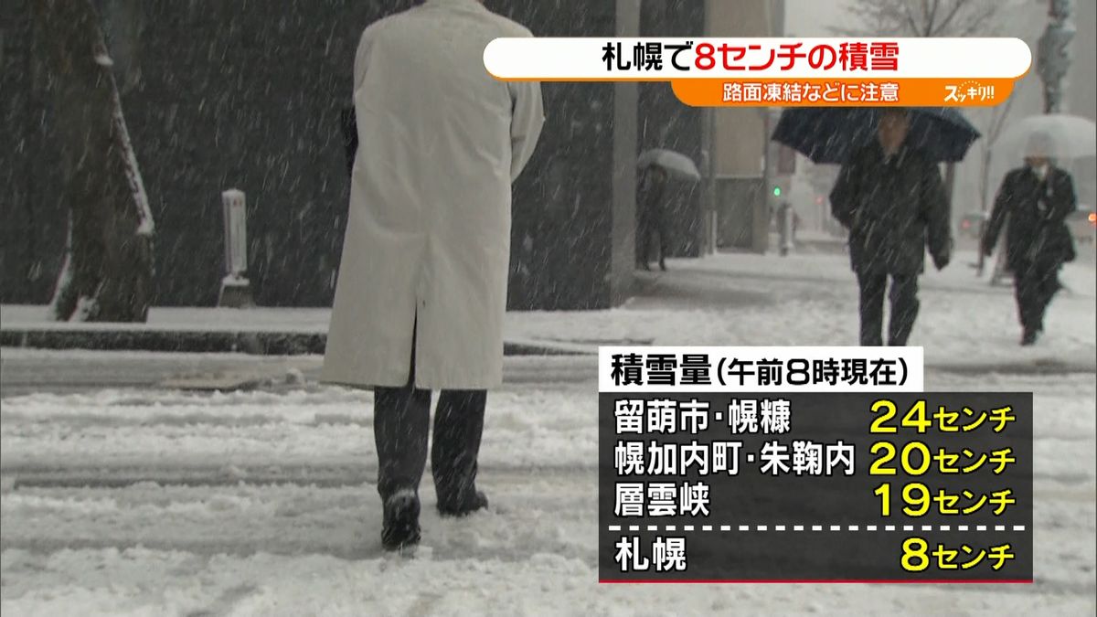 北海道で雪　札幌は積雪８センチ