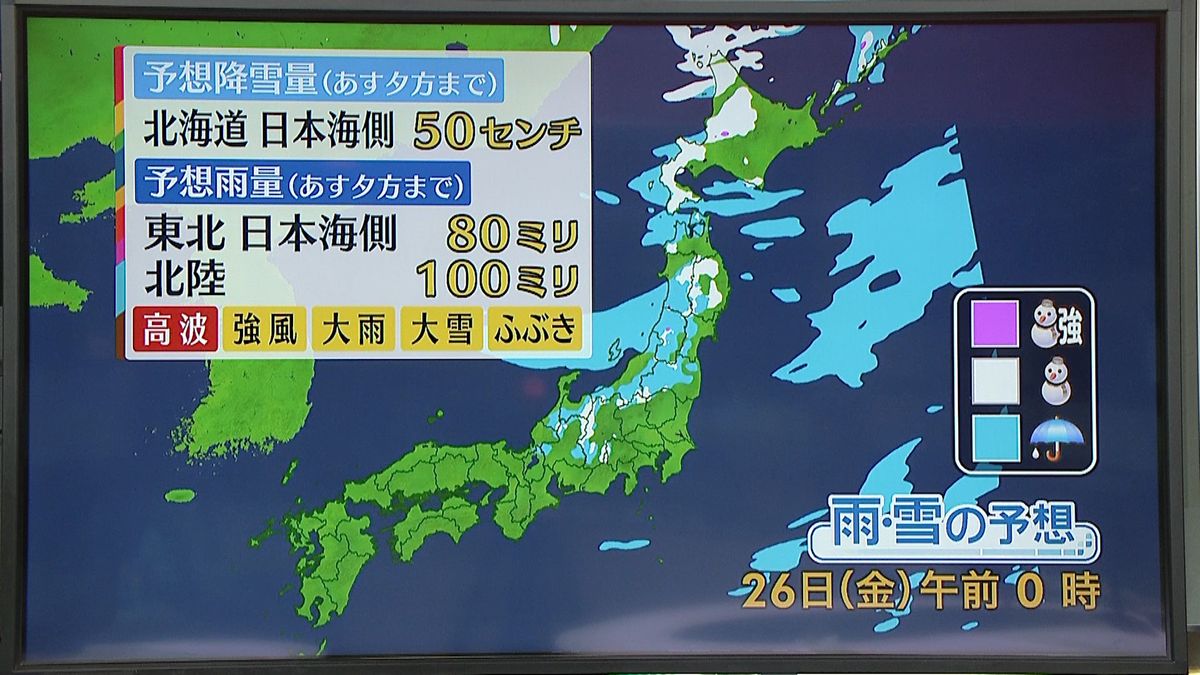 【天気】日本海側や北海道　雨や雪続く