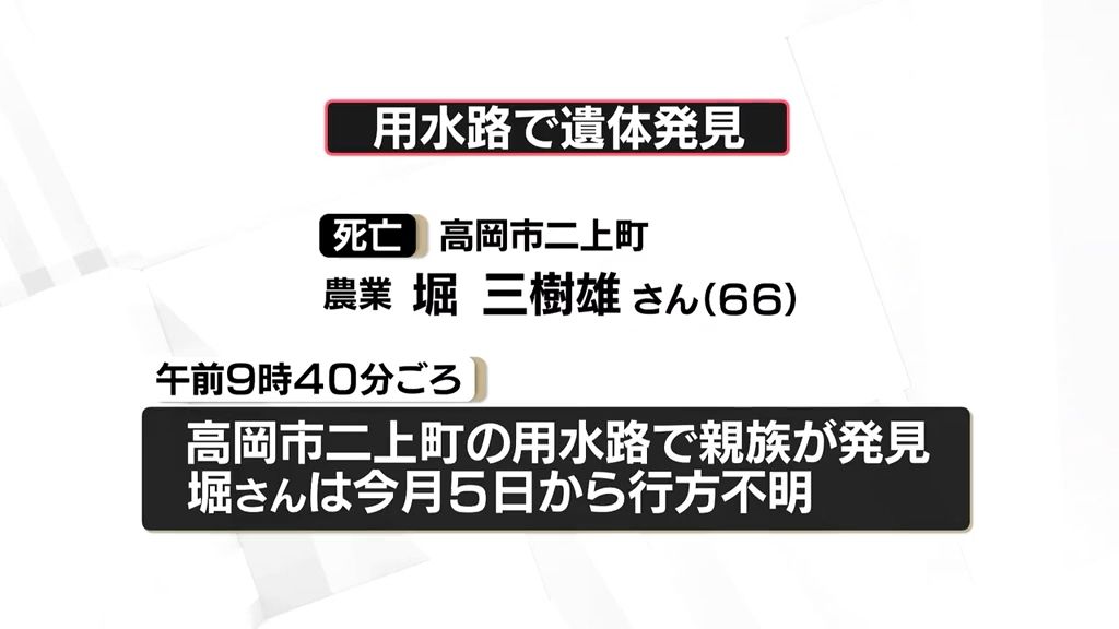 用水路に６６歳男性遺体　高岡市