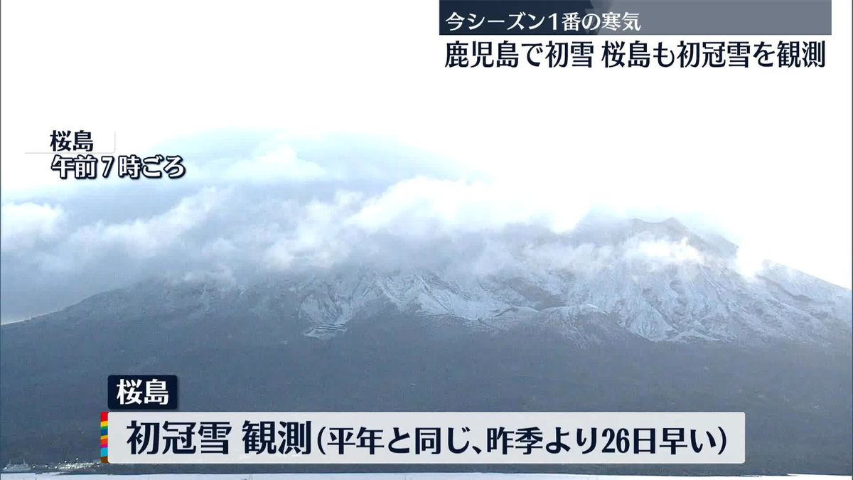 今季1番の寒気…鹿児島で初雪　桜島も初冠雪を観測