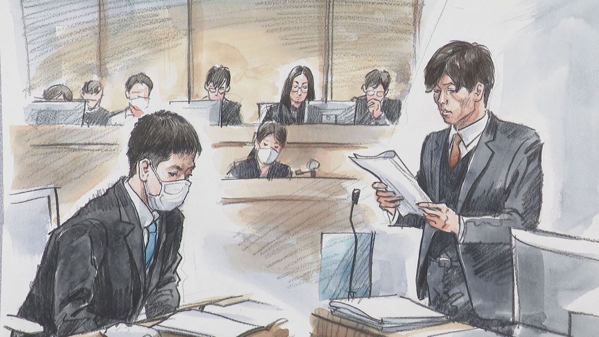 検察側の論告求刑と西光被告（画・竹本佐治）