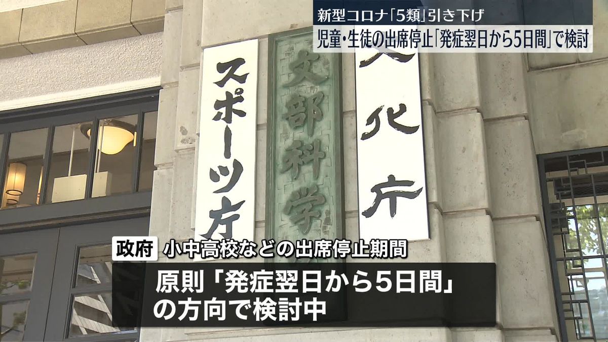 新型コロナ「5類」引き下げへ　児童・生徒の出席停止「発症翌日から5日間」で検討