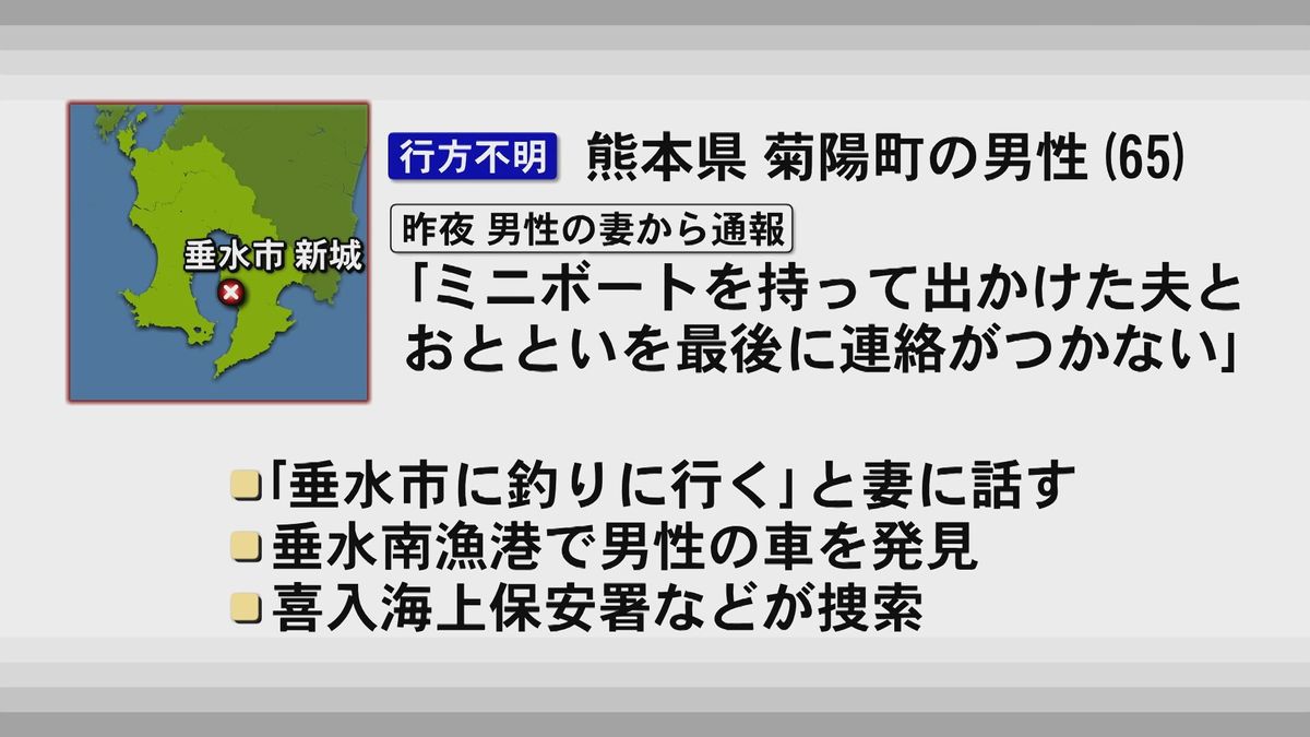 ｢垂水市に釣りに｣熊本の男性(65)行方不明 喜入海上保安署などが捜索