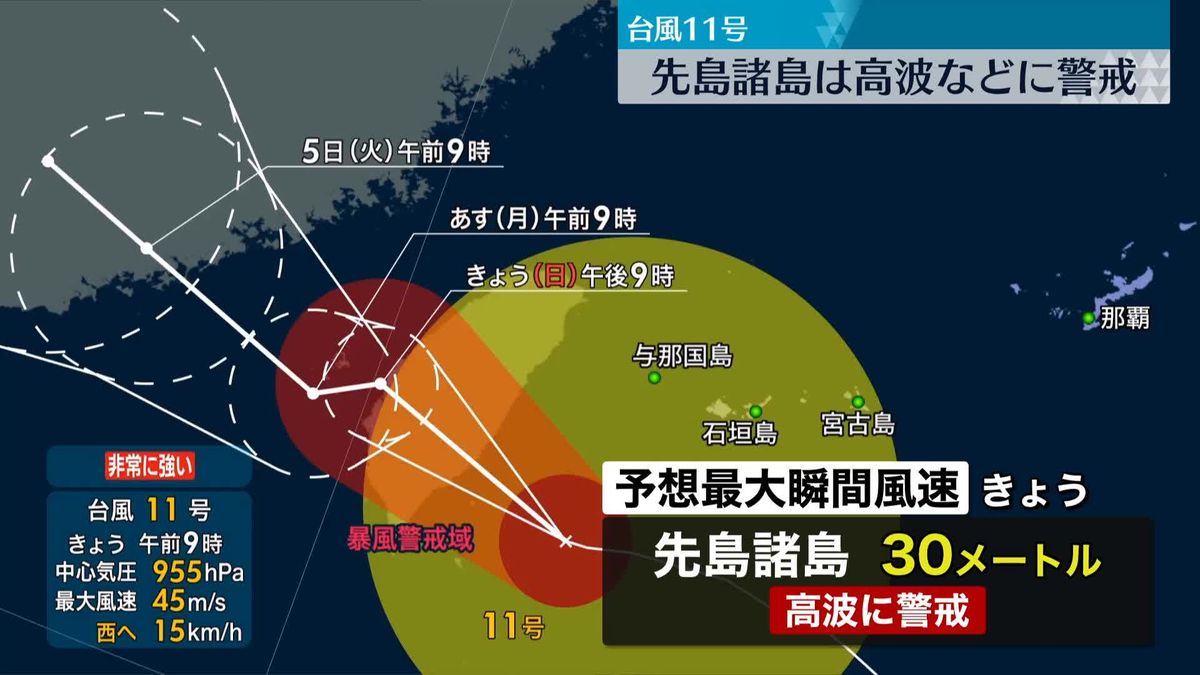 台風11号　先島諸島は高波や強風、大雨などに警戒