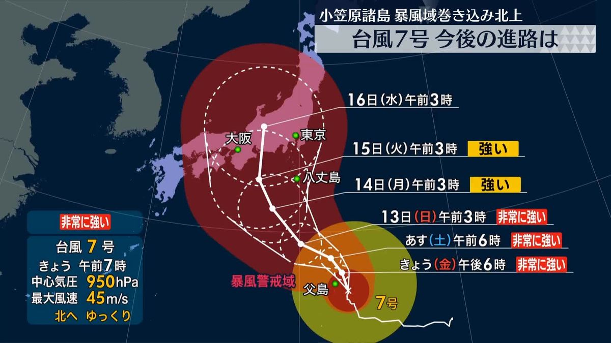 台風7号北上…「非常に強い」勢力に発達　お盆休みの交通機関に大きな影響のおそれ