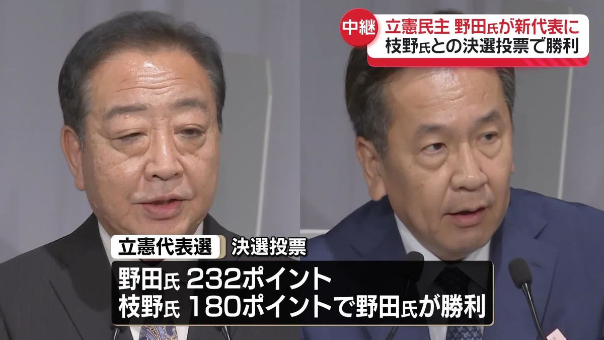 立憲民主党の新代表に野田佳彦元総理　決選投票で枝野前代表に勝利