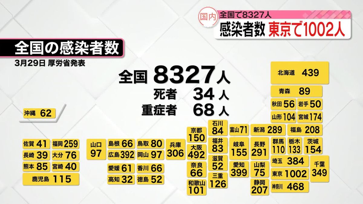 東京で1002人、全国で8327人の新規感染者　新型コロナ