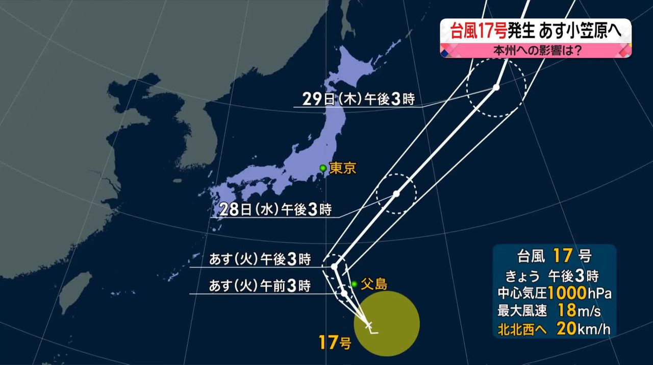 【天気】台風接近へ　小笠原諸島は大雨被害警戒　西日本や関東、東海で雨の所も