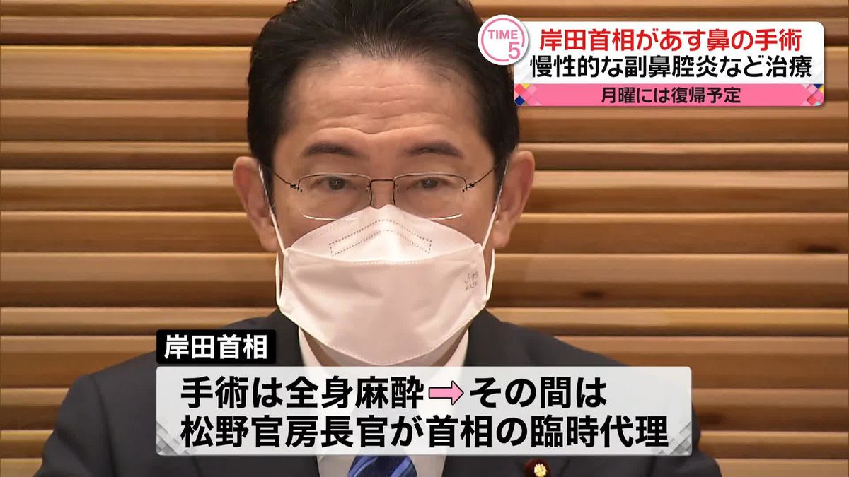 岸田首相「慢性副鼻腔炎に対処するため」あす鼻の手術へ　13日には復帰予定