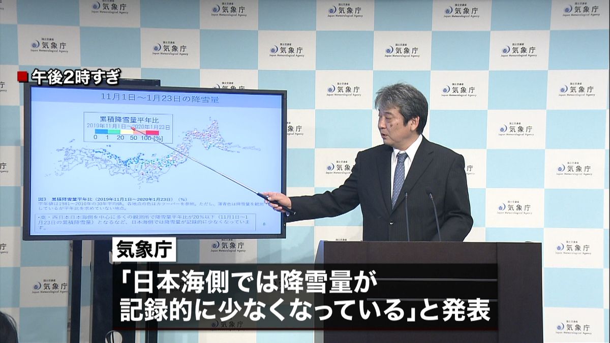 雪不足続き、水不足の可能性も　気象庁