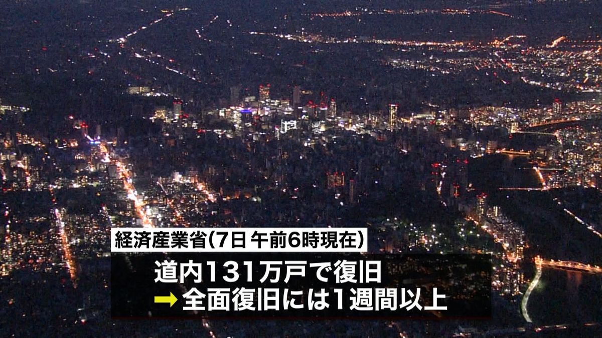 北海道　電力の全面復旧には１週間超か