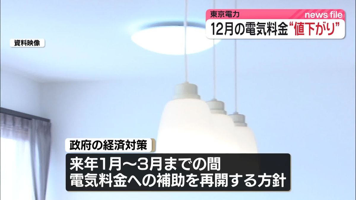 12月使用分の電気料金　東電は値下がり見通し