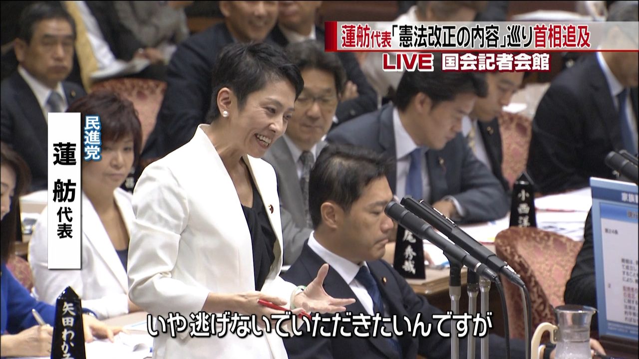 蓮舫代表「憲法改正」巡り、安倍首相を追及