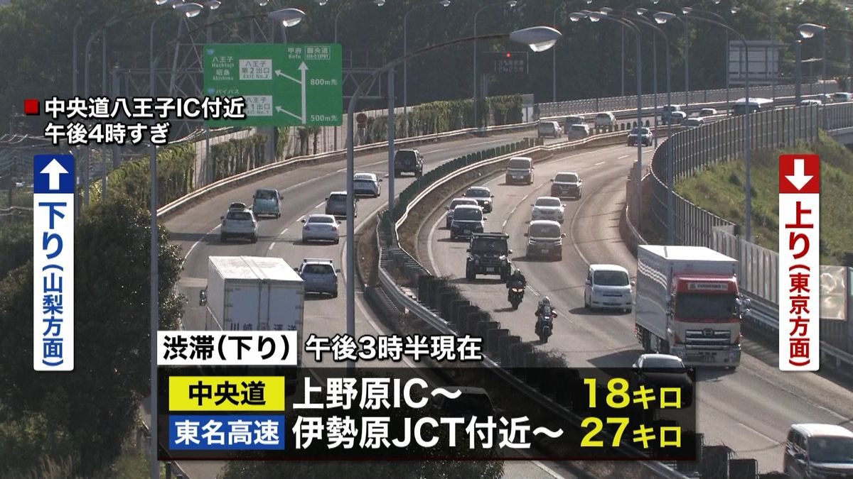 １０連休後半　各地の高速・上下線で渋滞