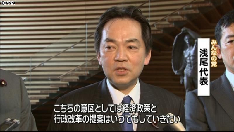 浅尾代表、首相に積極提案の考え伝える