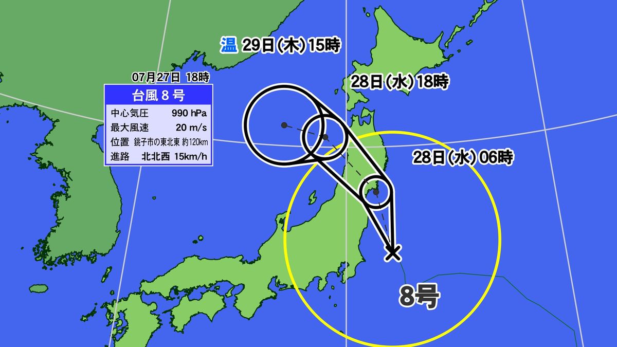 【天気】台風８号北上中…東北など強風域に