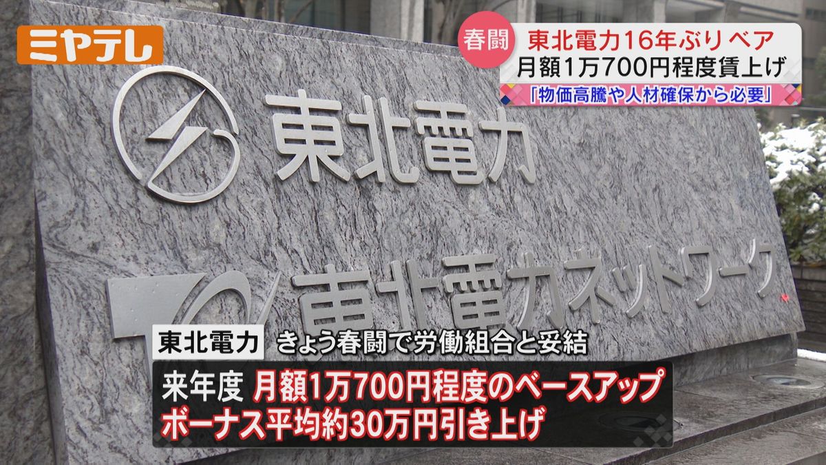 【2008年以来の「ベースアップ」】東北電力　春闘で月額「1万700円」程度のベアで組合と妥結