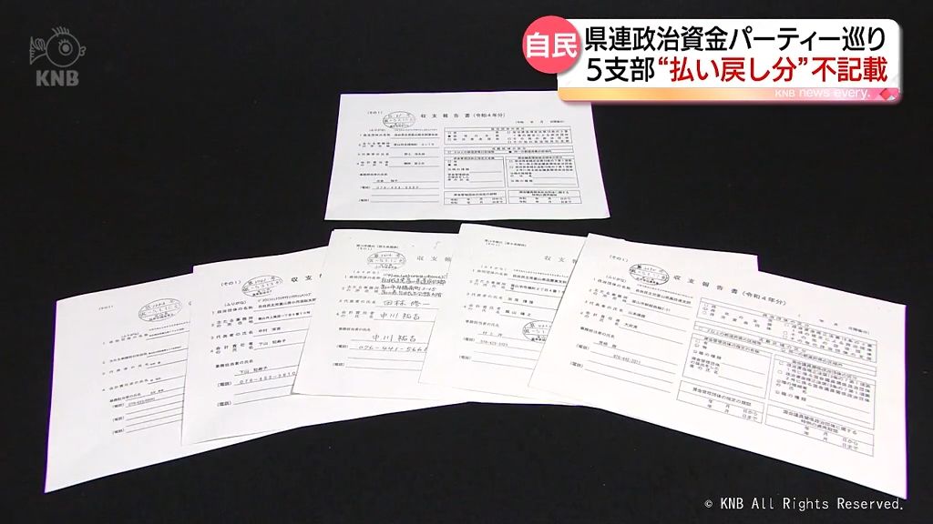 自民県連主催の政治資金パーティー巡り　富山県内５支部”払い戻し分”不記載