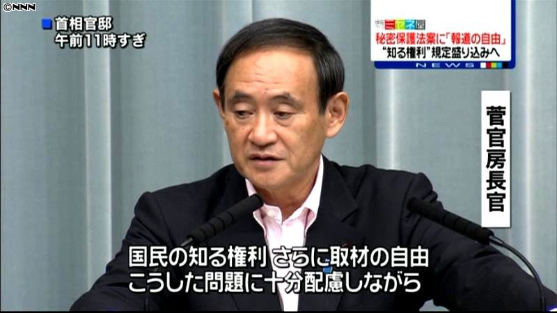 秘密保護法案「報道の自由」規定盛り込みへ