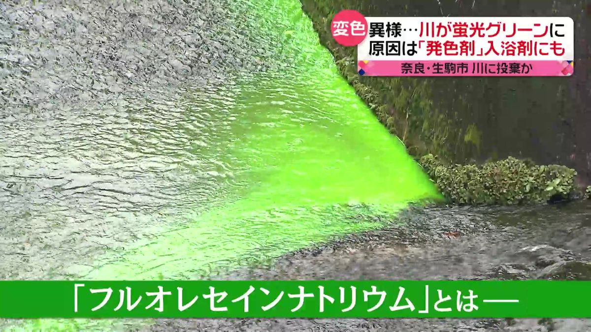 川が“蛍光グリーン”に…　原因は入浴剤などの「発色剤」　川に投棄か　奈良・生駒市