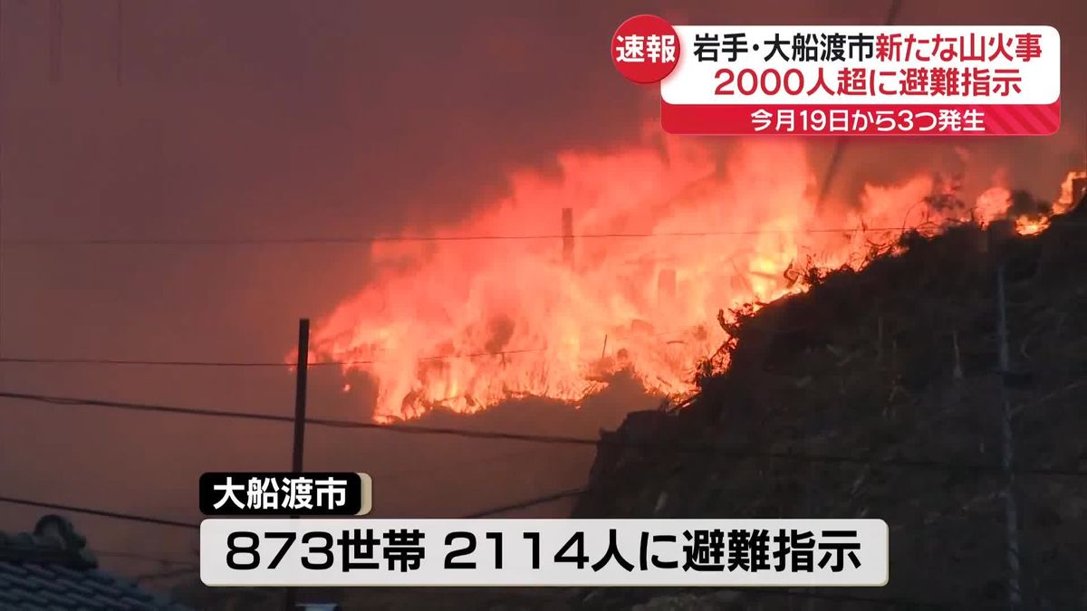 岩手・大船渡市で新たな山火事　2000人超に避難指示