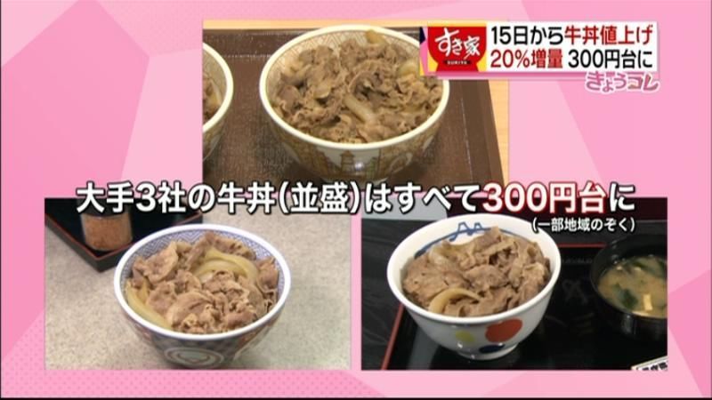 すき家値上げ 大手３社、並盛３００円台に（2015年4月2日掲載）｜日テレNEWS NNN