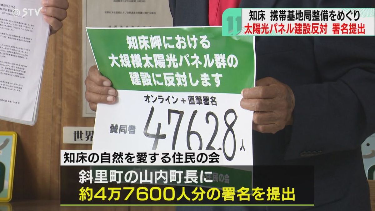 太陽光パネルの建設に反対　４万７６００人分の署名提出　北海道・知床半島の携帯基地局計画