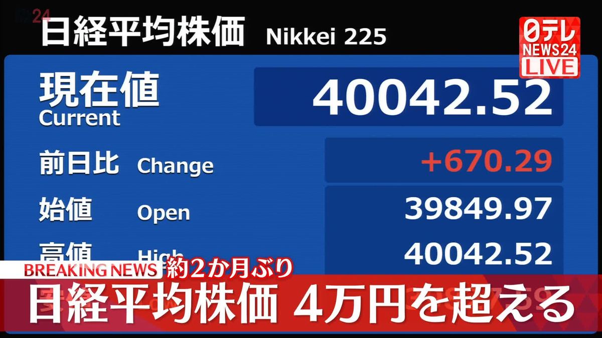 株価4万円台回復…上昇続くか？背景は？　専門家に聞いた