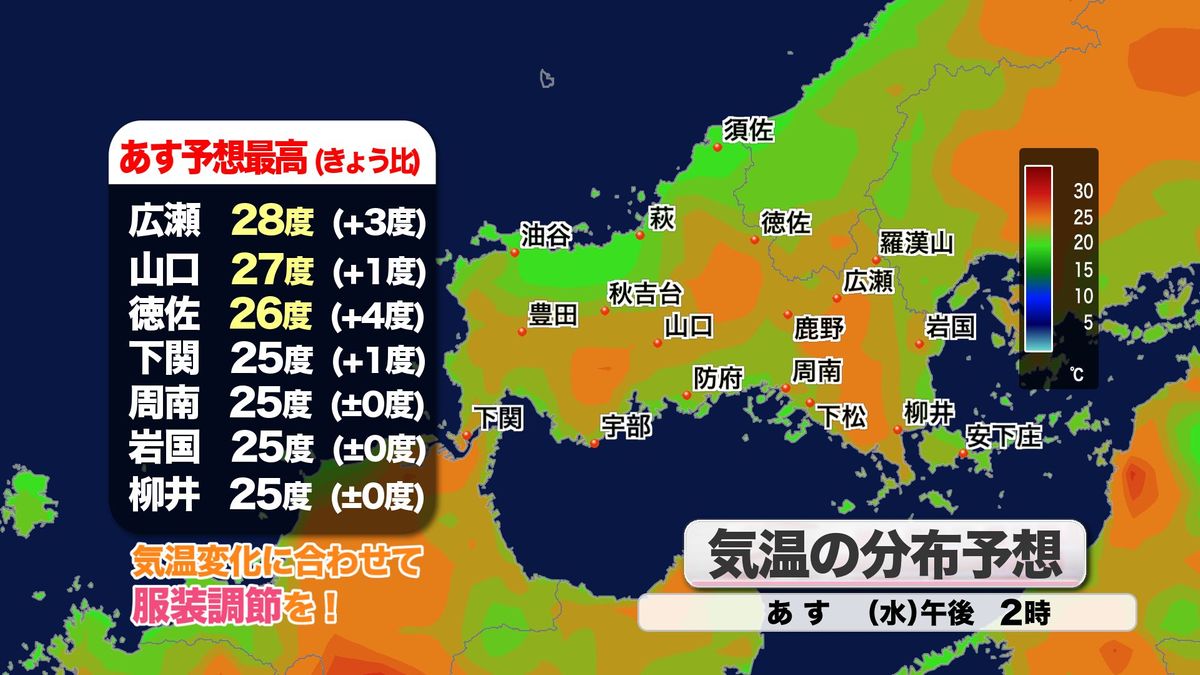 5日(水)の日中の予想最高気温