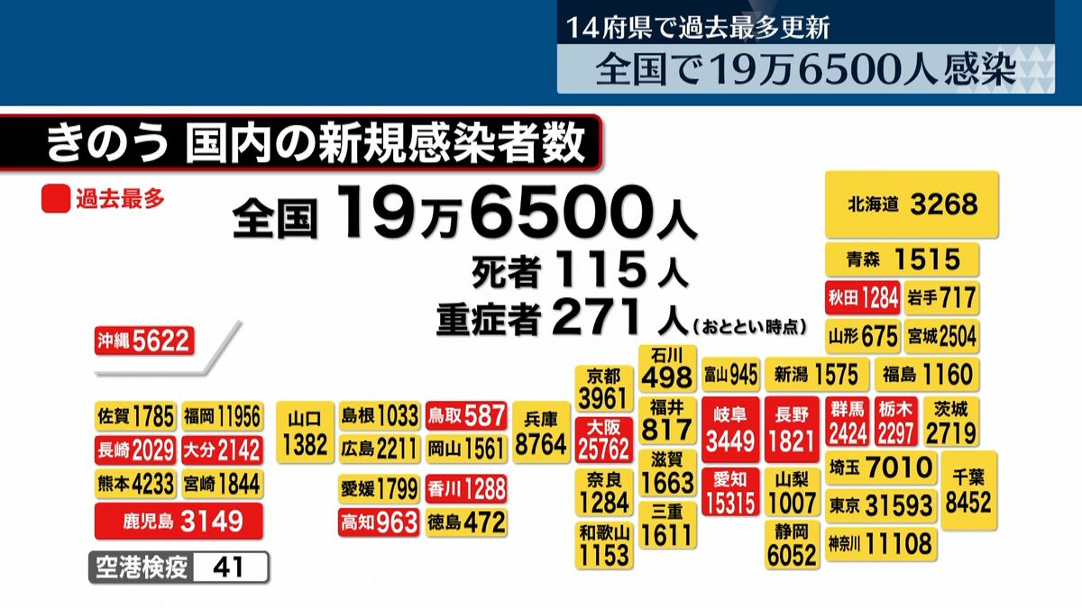 全国で新たに19万6500人感染　死者は115人　新型コロナ