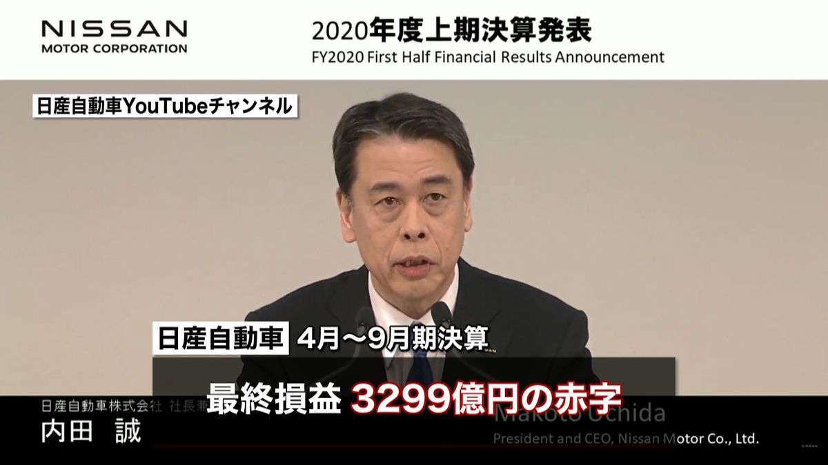 日産上期決算　最終損益３２９９億円の赤字