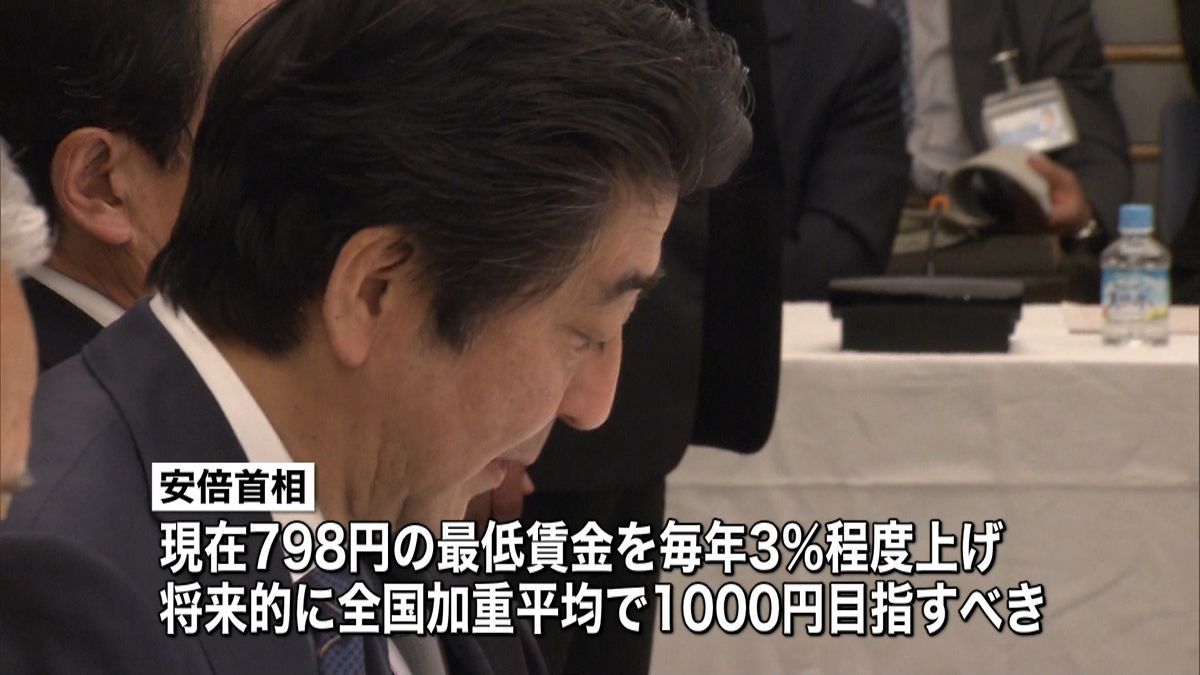 最低賃金、将来１０００円を目標～安倍首相