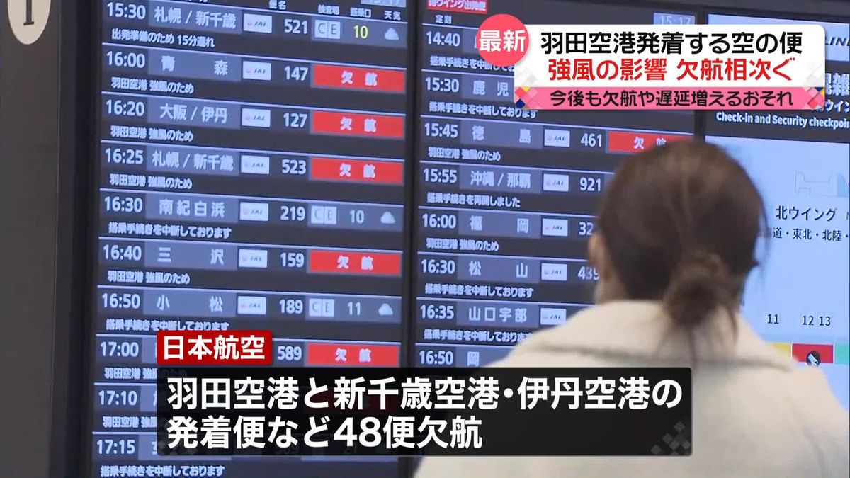 羽田空港発着する便、欠航相次ぐ…強風の影響で　今後も欠航や遅延増えるおそれ