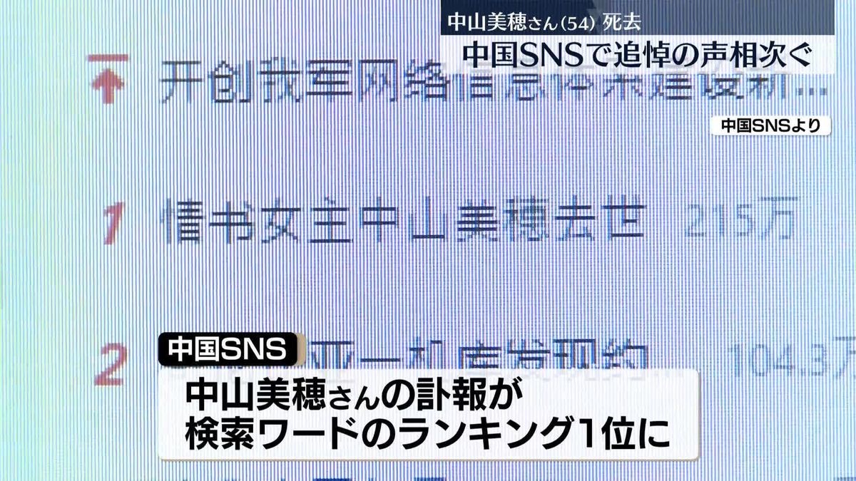 俳優・中山美穂さん死去　中国SNSでも追悼の声