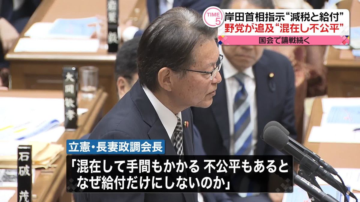 “減税と給付”めぐり野党側「不公平生じる」岸田首相を追及　衆院予算委員会