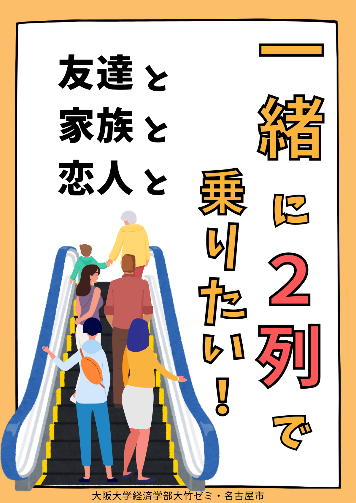 ①２列で乗ることを強調したポスター（名古屋市提供）