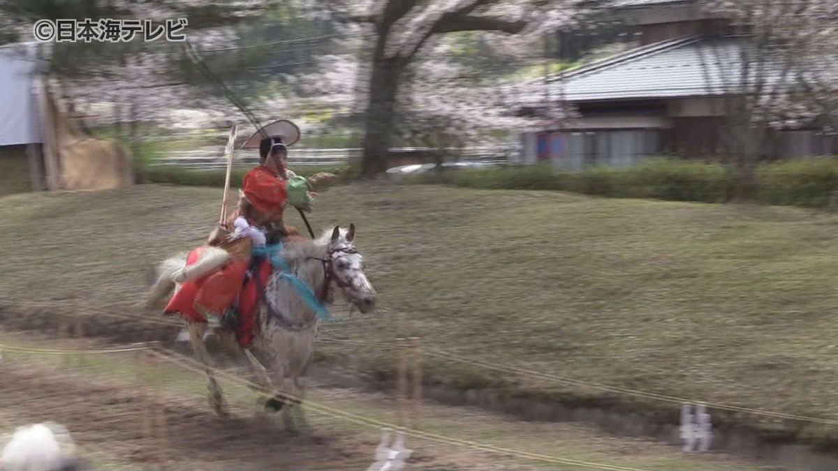 満開の桜の下で…流鏑馬神事　五穀豊穣や疫病退散を願って　島根県津和野町