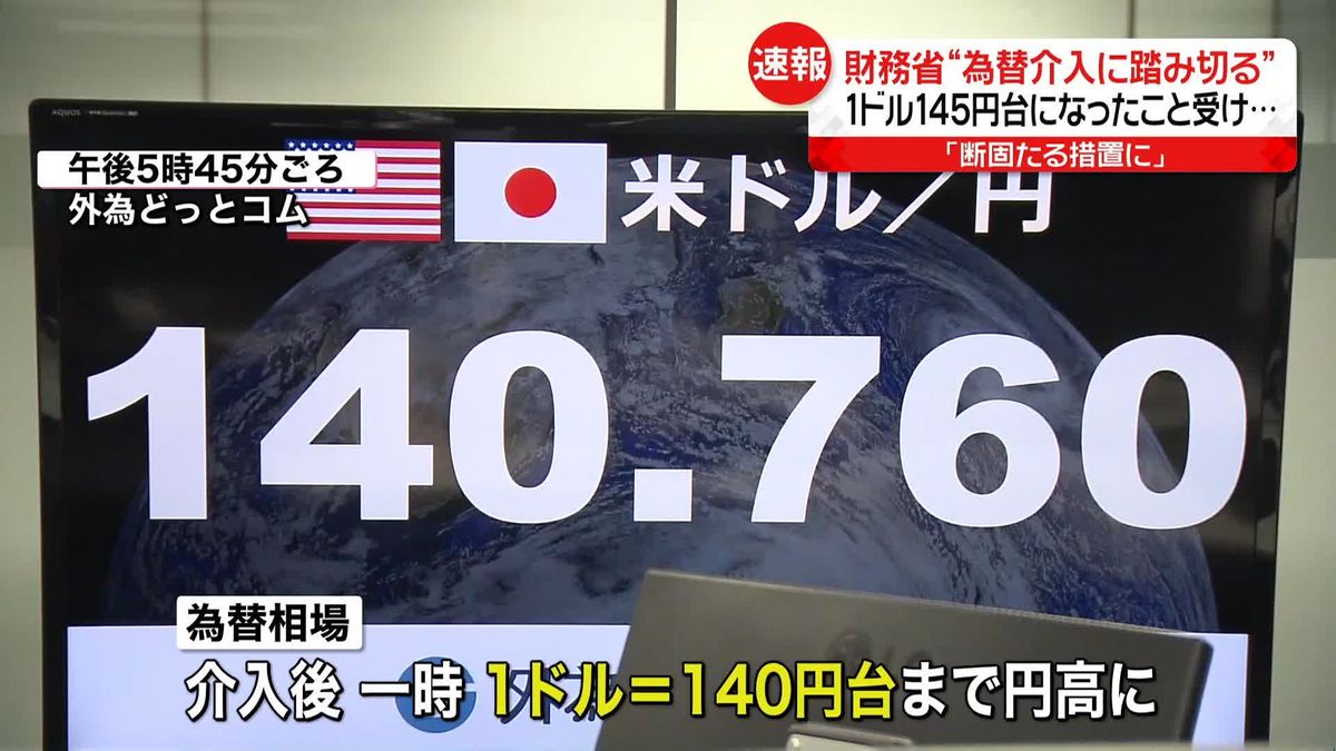 政府が為替介入…神田財務官「断固たる措置に」　介入後、140円台まで円高に　