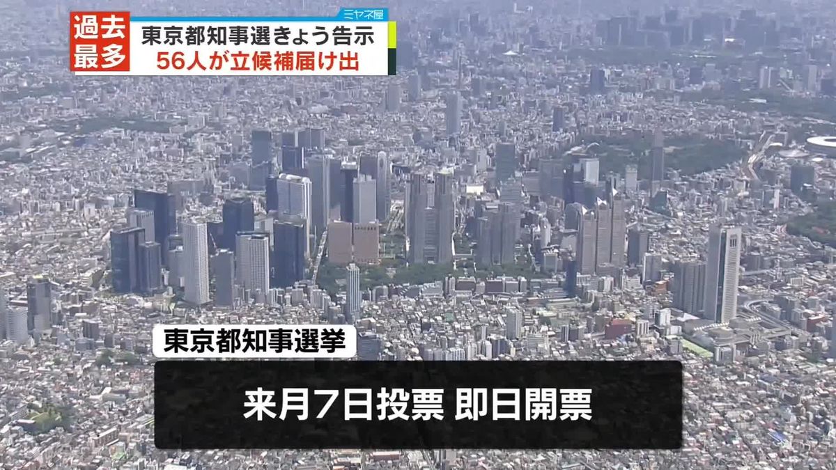 立候補は56人　東京都知事選スタート