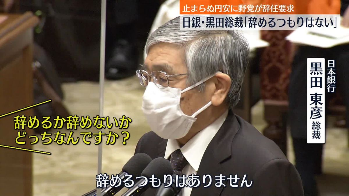 日銀・黒田総裁「辞めるつもりはありません」　国会で野党から辞任求められ