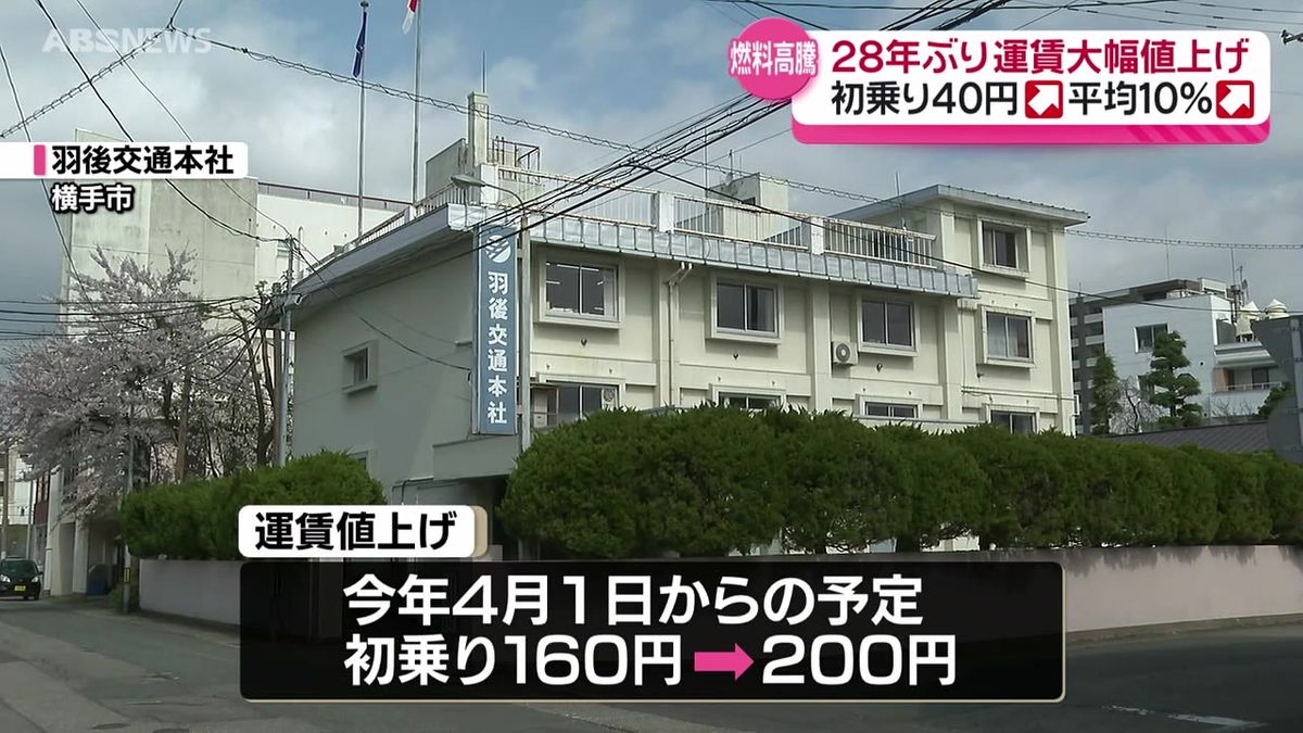 28年ぶりの運賃大幅値上げ 初乗り160円が200円に　燃料費高騰に加え運転手確保のための人件費増が要因　羽後交通