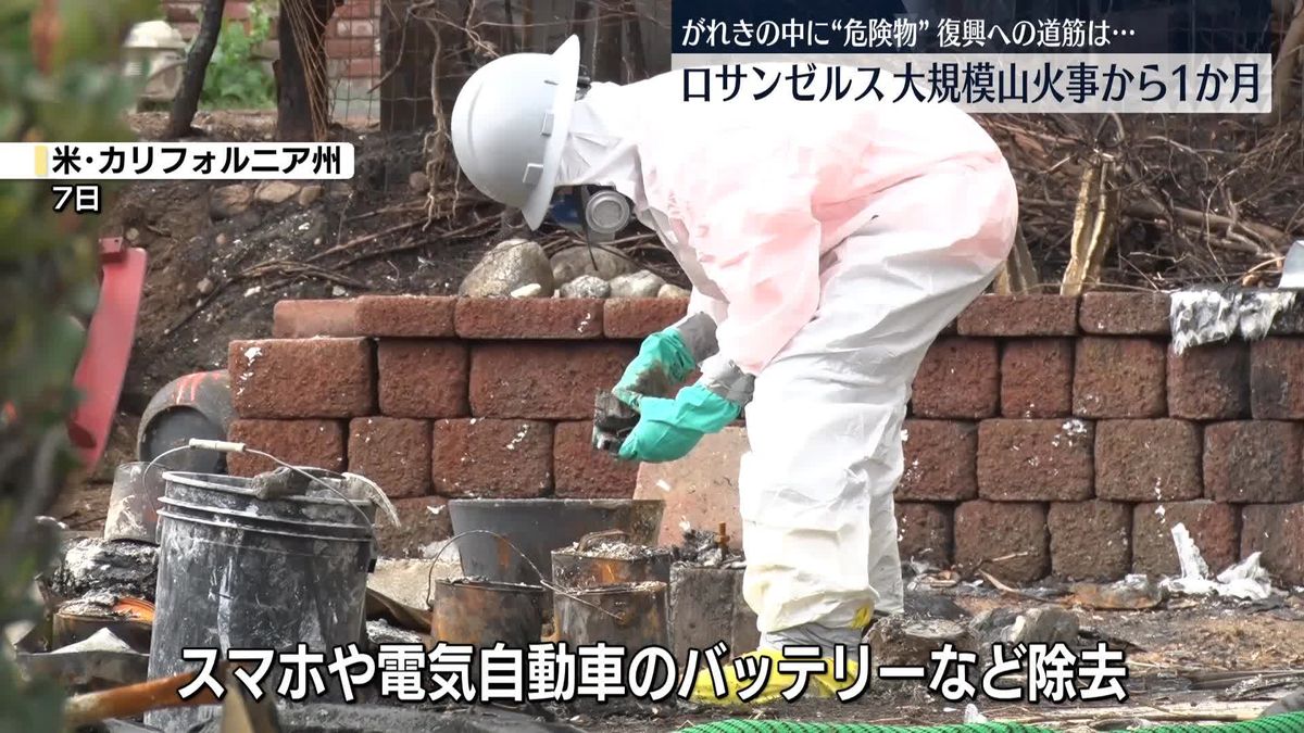 ロサンゼルス大規模山火事から1か月　がれきの中に“危険物”…復興への道筋は