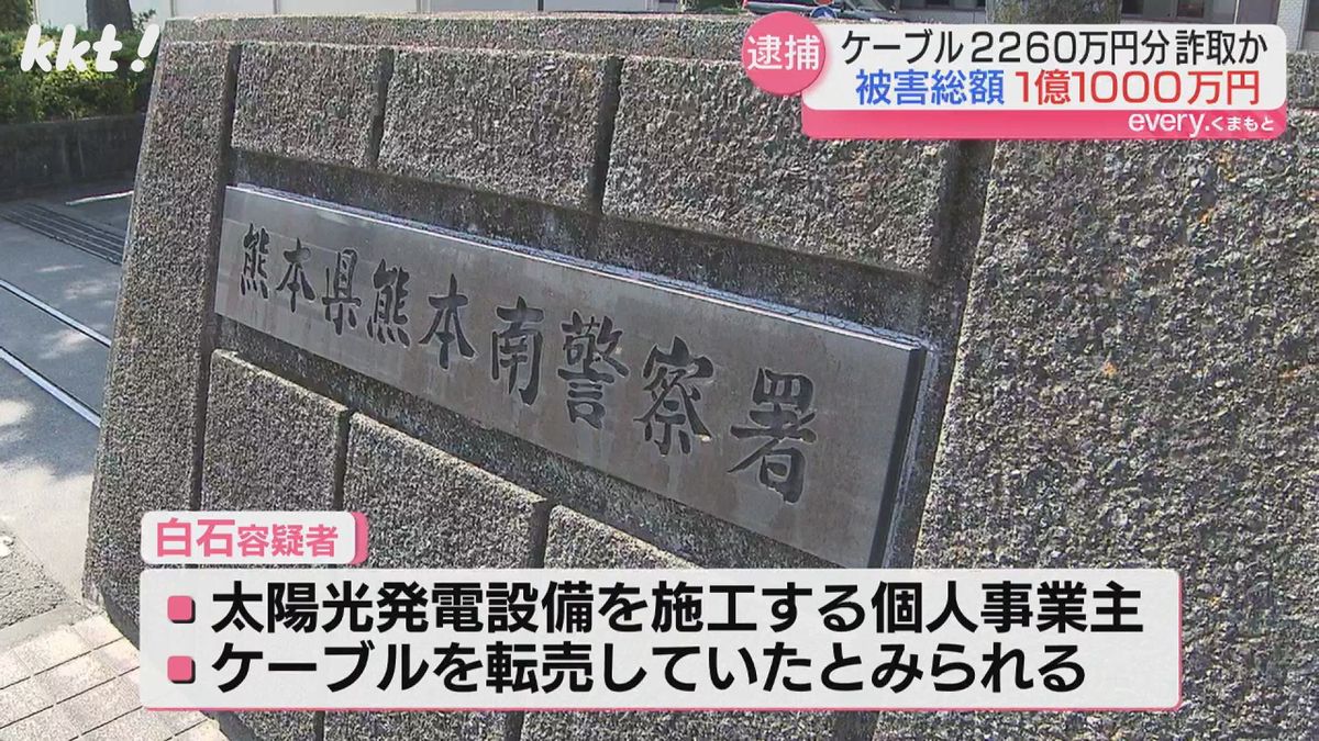 被害総額1億1千万円か 取引先の会社から電力ケーブルだまし取った疑いの男を逮捕