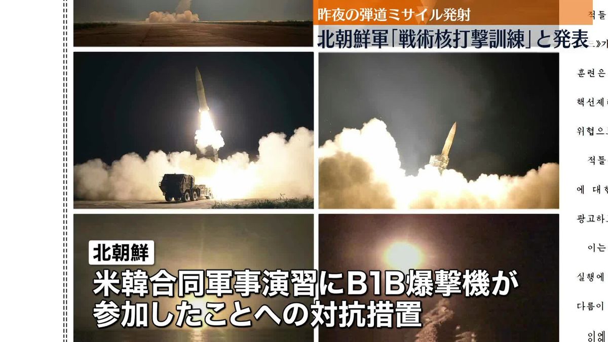 弾道ミサイル発射…北朝鮮軍「戦術核打撃訓練」　米軍のB1B爆撃機演習参加への対抗措置