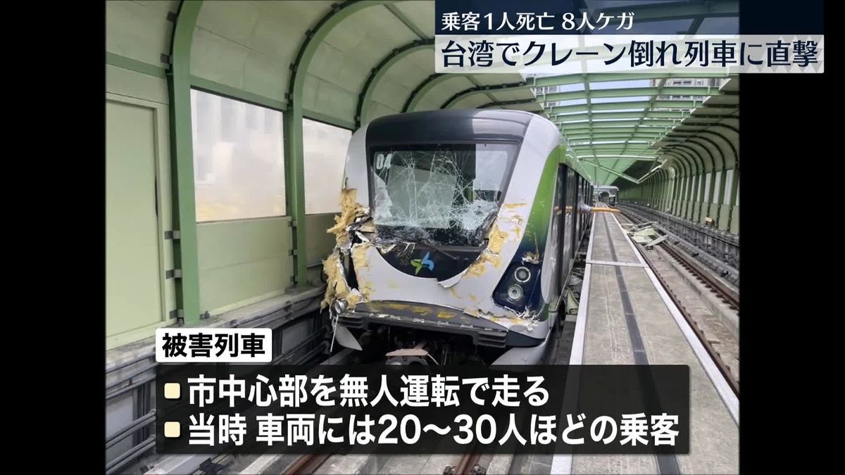 工事現場のクレーン倒壊、列車に直撃　乗客1人死亡、8人ケガ　台湾中部・台中市