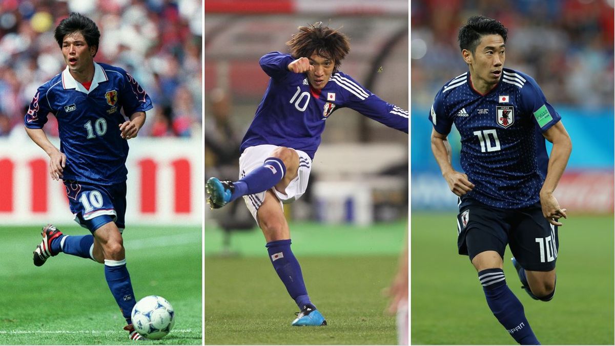 日本代表の10番をつけた選手たち、左から名波浩さん(写真：アフロ)、中村俊輔さん(写真：アフロスポーツ)、香川真司選手(写真：アフロ)
