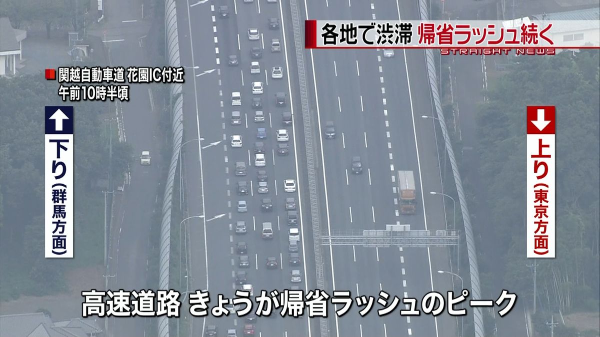 帰省ラッシュ　高速下り線など激しい渋滞