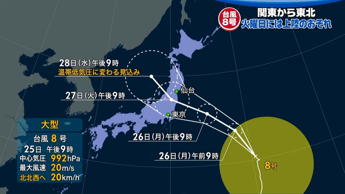 台風８号、２７日には関東～東北に上陸恐れ